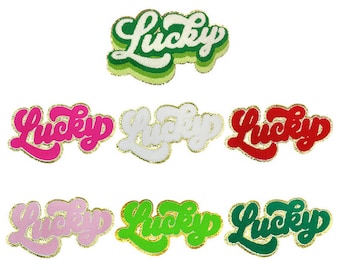 Lucky Chenille Embroidered Patch, Large Clover Patches, Letter Glitter Patch, Iron On Patches