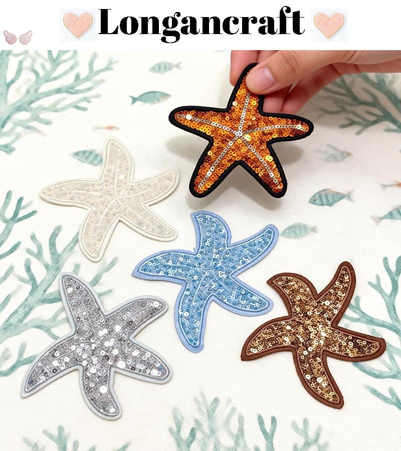 Summer Starfish Sequin Sew on Patches, Ocean Patches, Patch for Jackets ...