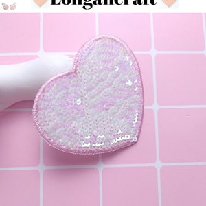 Color Heart Sequined Iron On Patch, Glitter Sequins Patch, Iron On Patch white