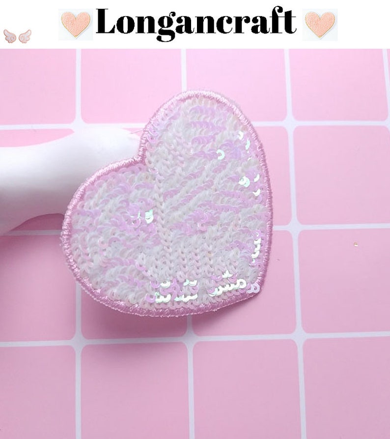 Color Heart Sequined Iron On Patch, Glitter Sequins Patch, Iron On Patch white