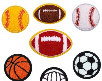 Chenille Sports Iron On Patch, Football, Basketball, Soccer, Volleyball Patches, Self Adhesive Applique