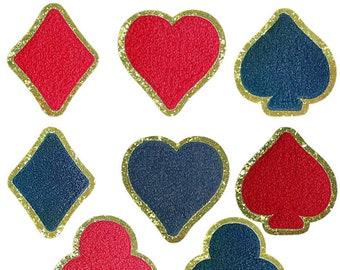 Poker Chenille Patch, Glitter Playing Card Patches, Iron On Patches