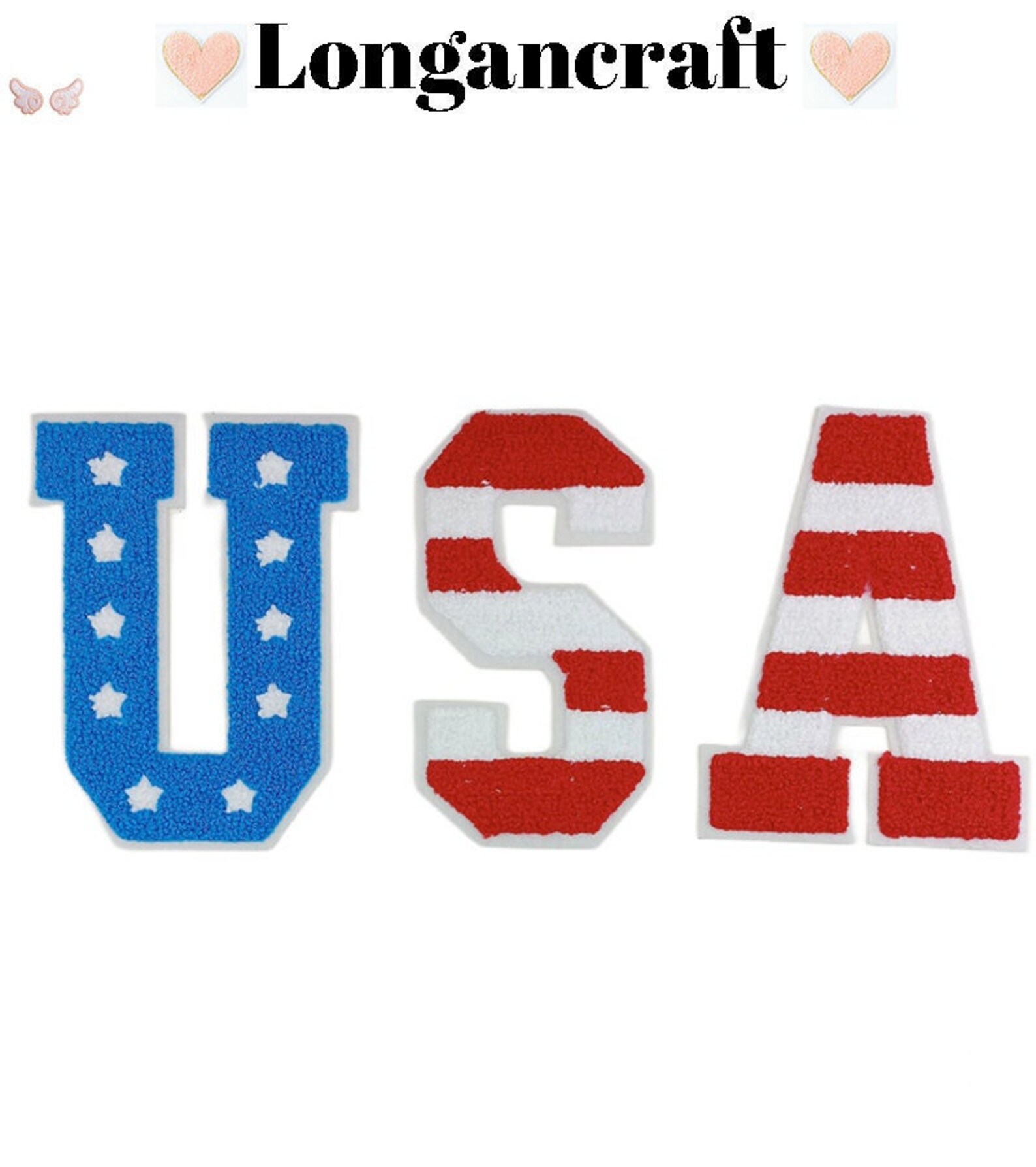 4.7 Inch USA Letter Chenille Patch Set, Glitter American Flag Patches ...