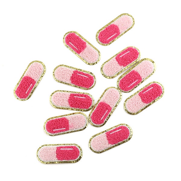 Pills Chenille Patch, Glitter Chenille Embroidered Patch, Iron On Patches