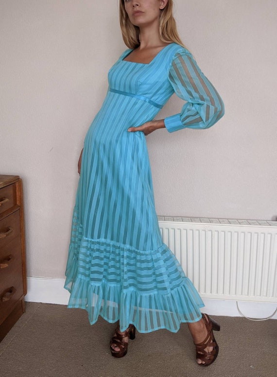 Late 1960s 'Quad' Blue Maxi Dress Stripes Sheer Be