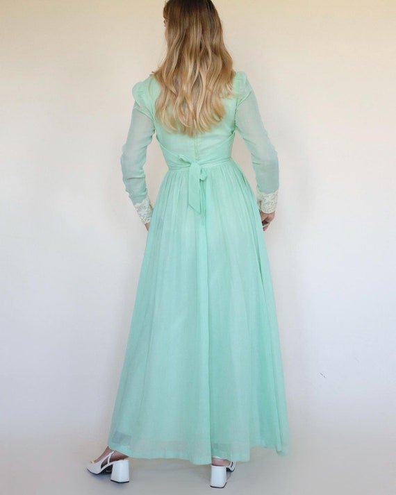 Vintage 1970s Mint Green Maxi Dress Long Sleeve L… - image 7