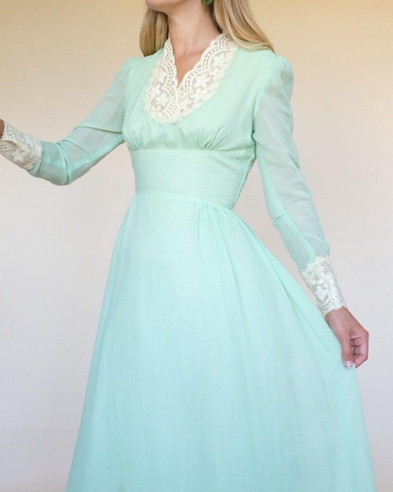 Vintage 1970s Mint Green Maxi Dress Long Sleeve L… - image 5