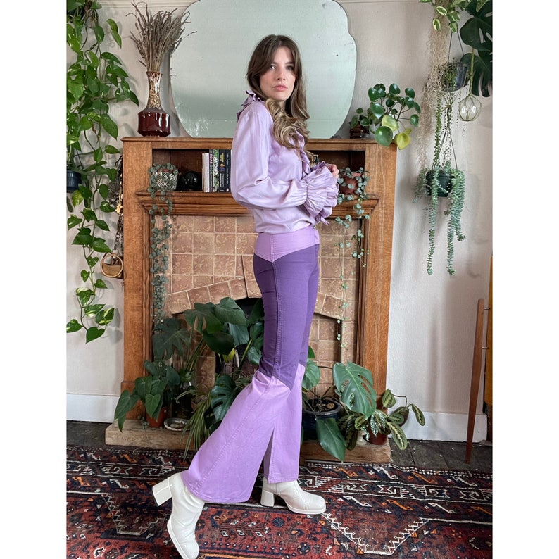 VINTAGE 60s 70s PURPLE BLUE ORANGE FUNKY PRINT PLEATED MIDI DRESS 8 10 main image 0