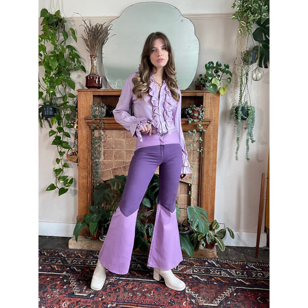 VINTAGE 60s 70s PURPLE BLUE ORANGE FUNKY PRINT PLEATED MIDI DRESS 8 10 main image 1