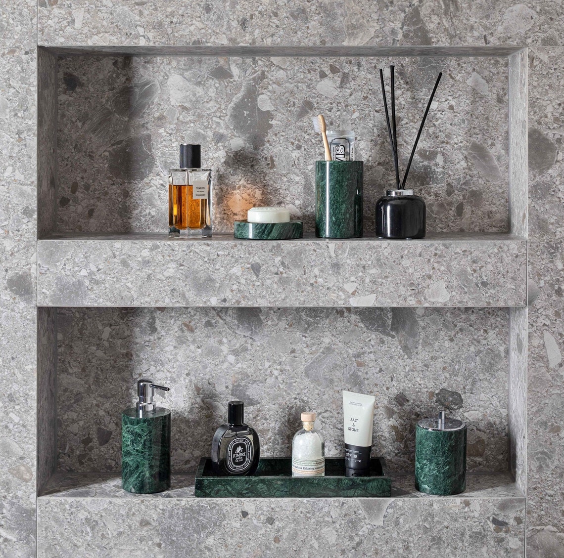 Luxury Green Guatemala Marble Bathroom Set With Tray, Natural Green ...