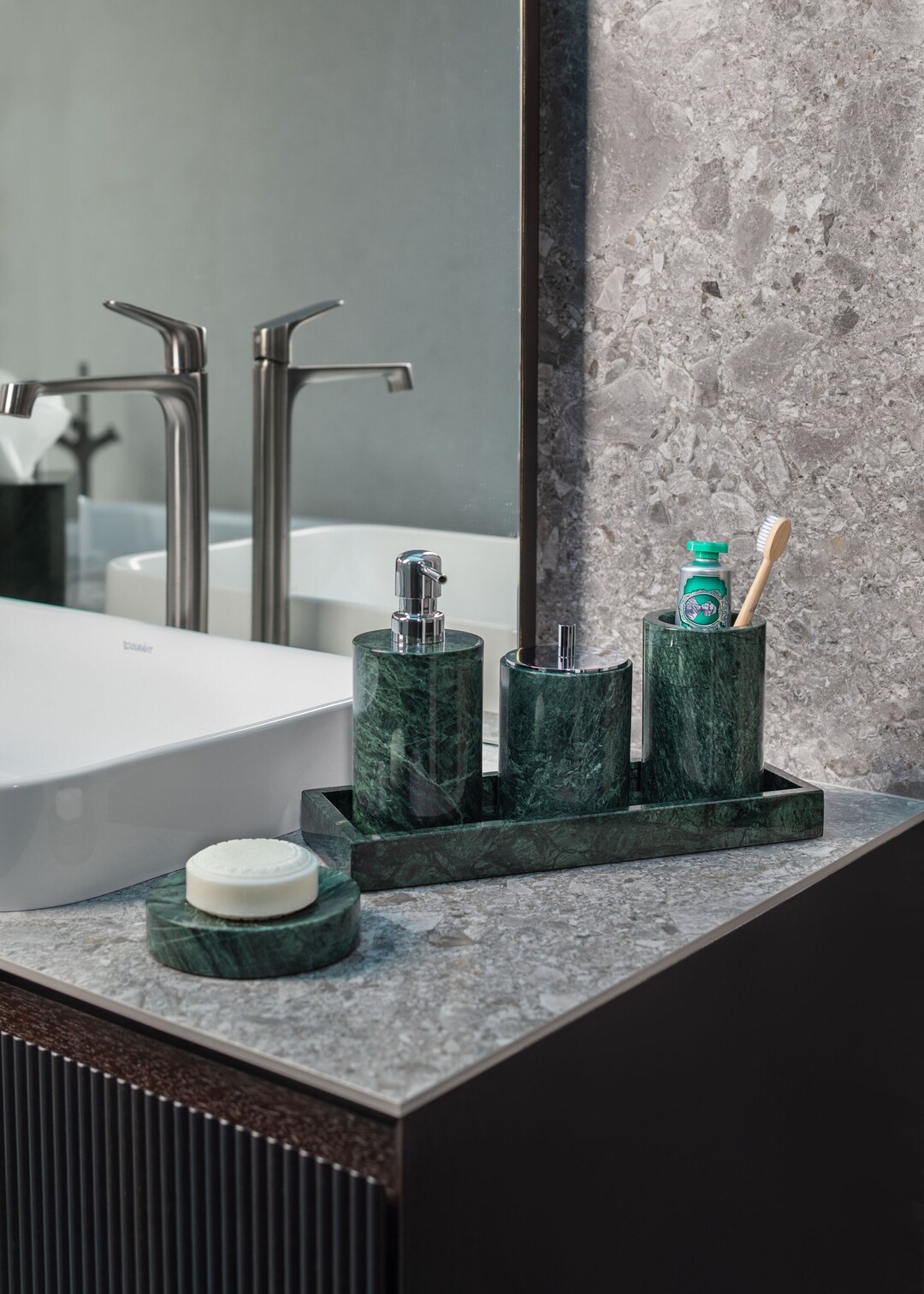 Luxury Green Guatemala Marble Bathroom Set With Tray, Natural Green ...