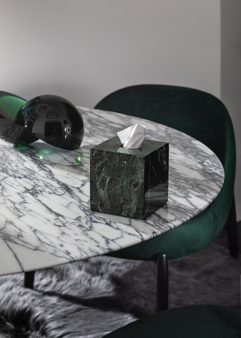 Marble Square Tissue Box Covers, Natural Marble Tissue Boxes, Available in Different Colours Forest Green