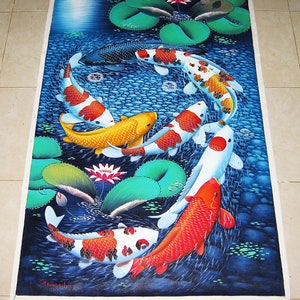 9 Koi Fish Painting forming the Number 9 with a very Artistic Reddish Color