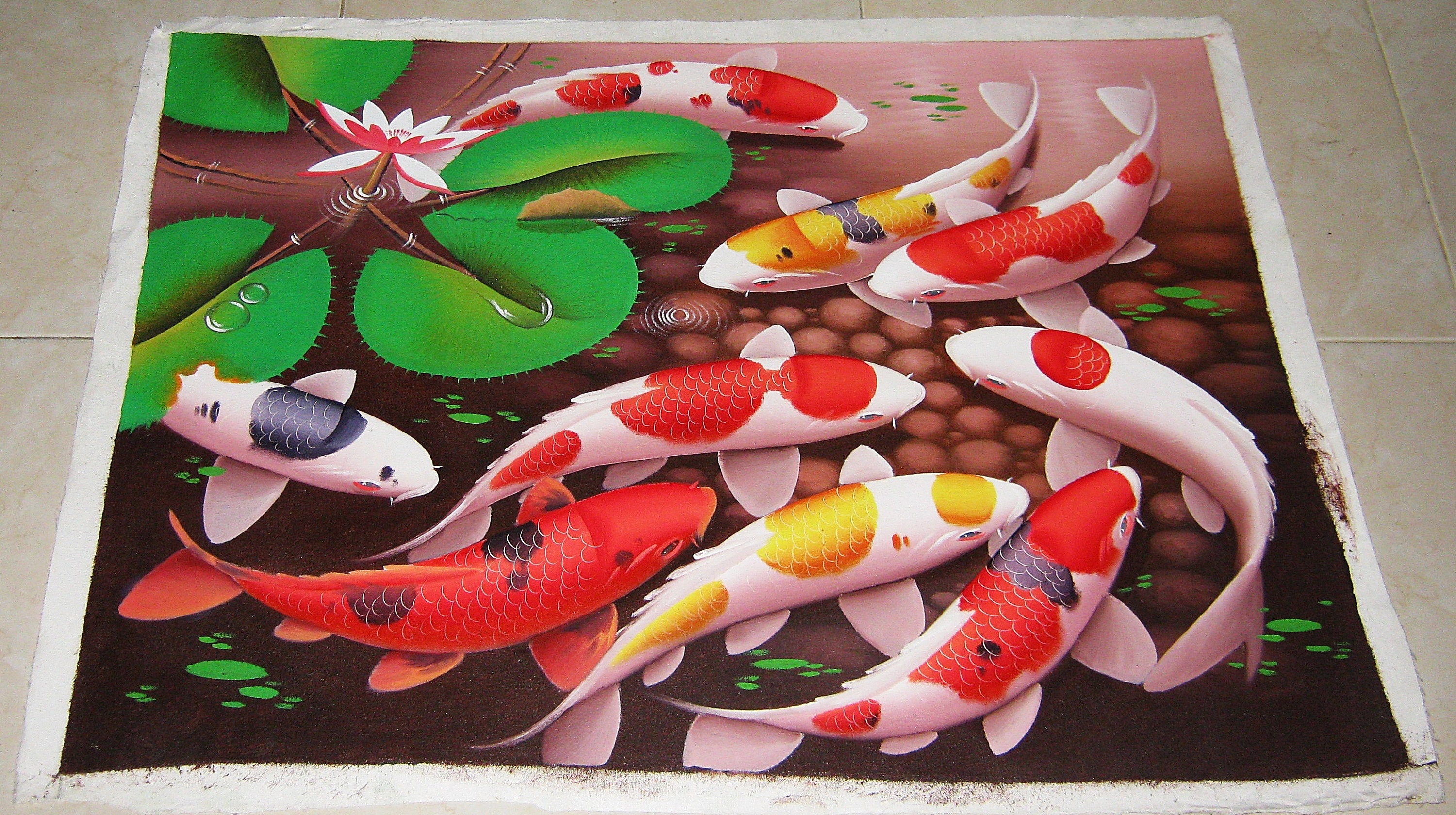 Feng Shui Painting of Koi Fish 9 With a Red Background Nuance Etsy UK