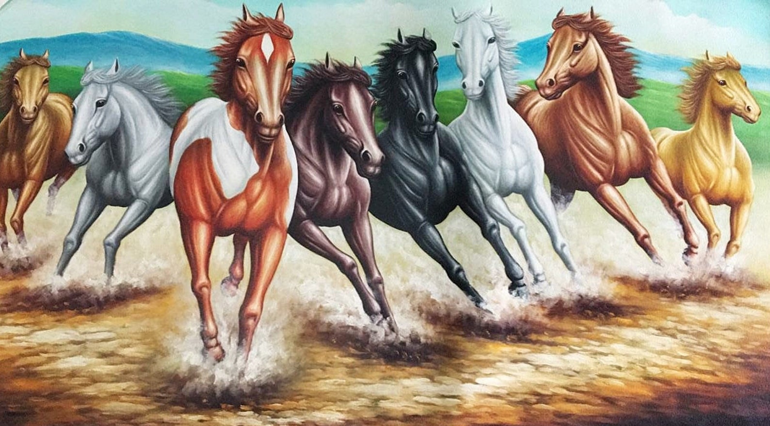 8 Running Horses Feng Shui Painting With Mountains Background Etsy