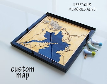 Custom Lake Wood Map Art | Custom Laser Cut City Map, Wood and Epoxy Resin