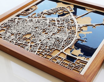Custom Wood & Epoxy City Map: 3D Minimalist Wall Art