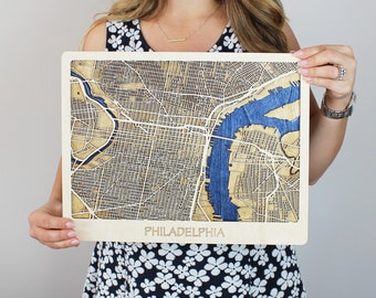 Laser Cut Wood City Map: Custom Epoxy Resin Wall Art