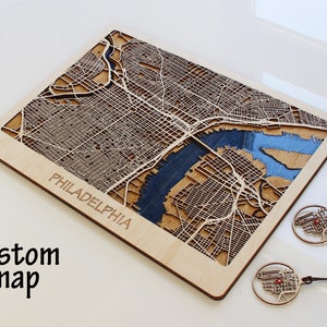 Mapa da cidade personalizado, decoração de casa com arte em madeira, mapa 3D de madeira e epóxi, mapa de madeira minimalista, mapa da cidade cortado a laser,