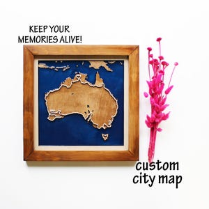 Carte de l'Australie en bois et époxy | Art de la carte du voyage, art souvenir, décoration d'intérieur australienne
