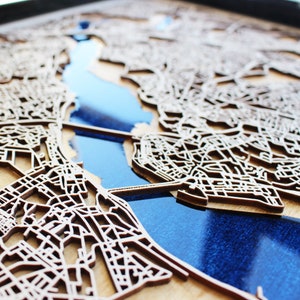 Landkartenkunst aus Holz | Individuelle Laser geschnittene Stadtkarte, Holz und Epoxidharz