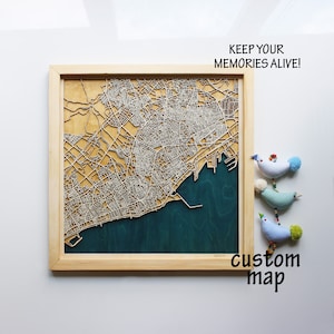 Cadeau 10e anniversaire | Plan de la ville en bois personnalisé, oeuvre d'art murale en bois