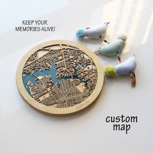 Custom Round Wooden City Map | Wood and Epoxy Resin Map Art