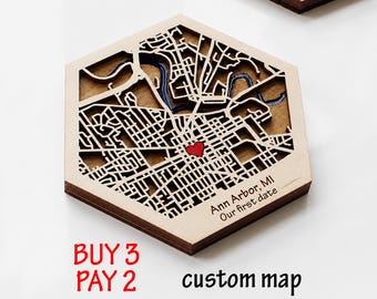 Ann Arbor Wood Map – Handmade Hexagon Resin City Art