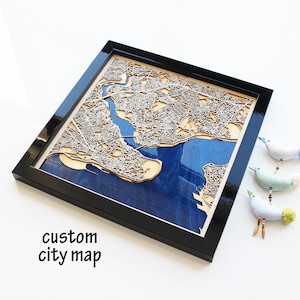 5th Anniversary Gift Wood City Map Home Décor,  Wood and Epoxy Resin, Laser cut Map