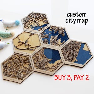 Aimant personnalisé de carte de ville en bois - Cadeau personnalisé de décoration murale en résine époxy