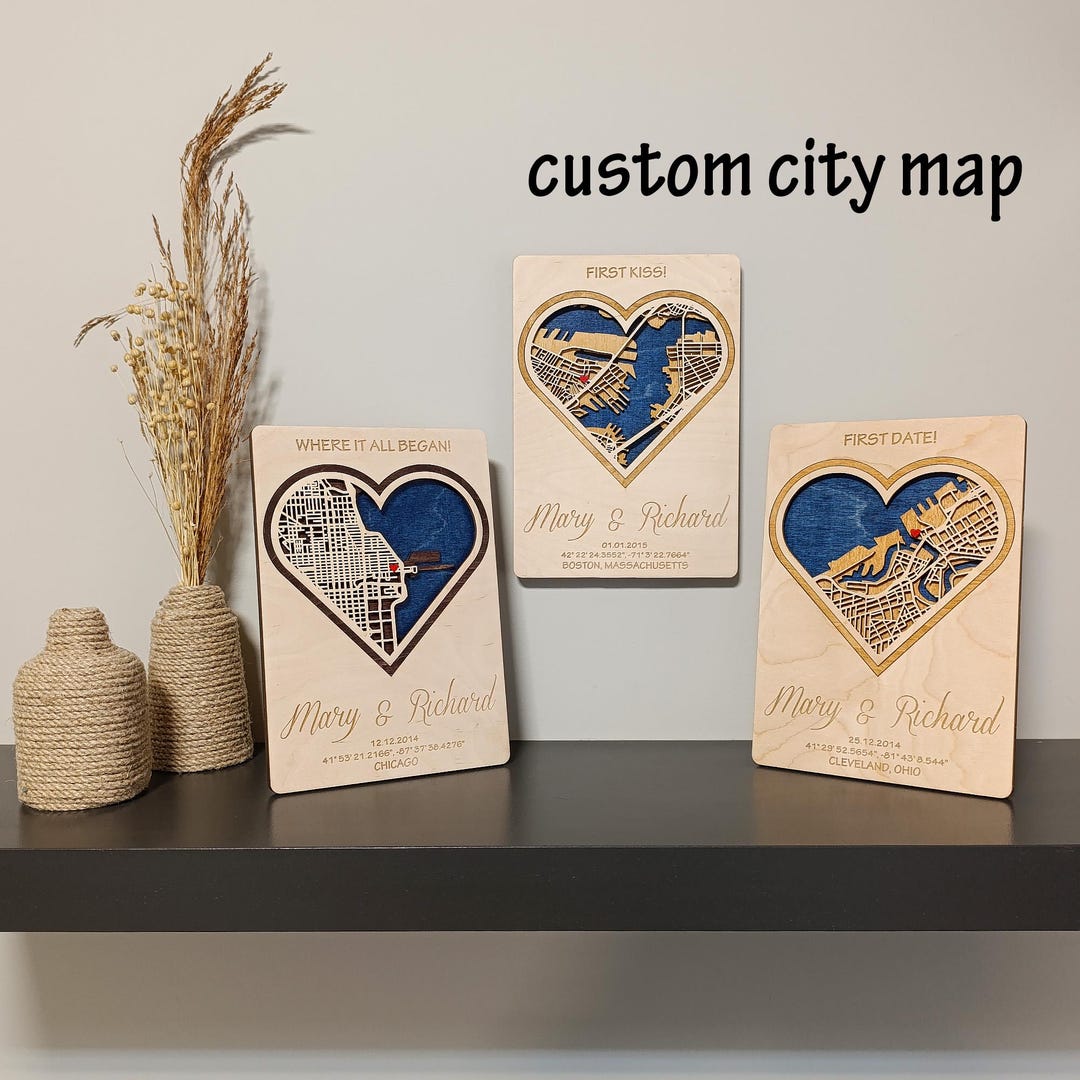 Custom Heart Map Personalized Heart Map - Custom Wood Valentine's Day Gift - Etsy UK