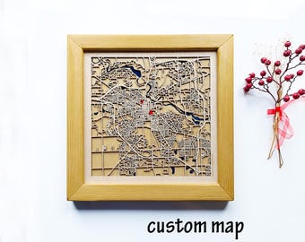 Ann Arbor Michigan Wood Map: Custom Epoxy Resin Wall Art