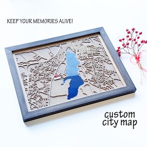 Carte personnalisée faite main en bois et époxy | Carte découpée au laser, art époxy en bois, souvenir d'anniversaire, conception de carte de lac