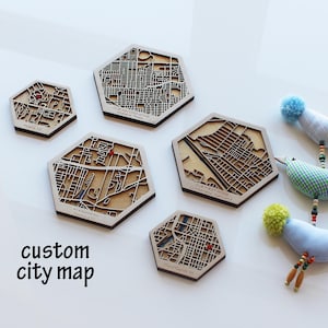 Anniversary Gift for Couples, Personalized Wooden Hexagon City Map Wall Art