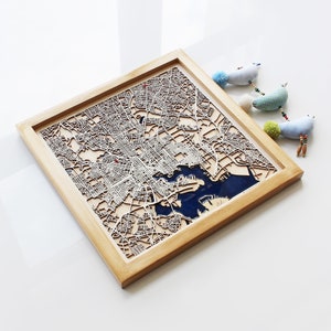 Baltimore, Maryland Stadtplan aus Holz | Kartenkunst aus Holz und Epoxidharz