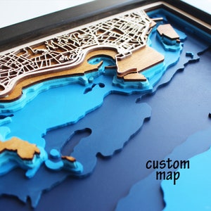 5th Anniversary Bathymetric Wooden City Map | Wooden Wall Map Art, Wall decor, Home Art