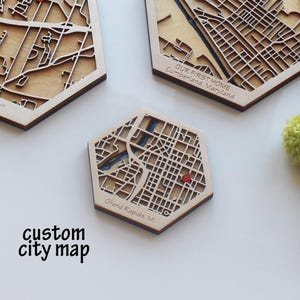 Mapa de madeira hexagonal cortado a laser de Grand Rapids, MI | Arte de parede de mapa de cidade personalizado | Decoração de casa de madeira 3D