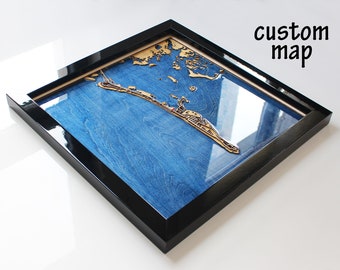 Custom Wood and Epoxy City Map, 3D Anniversary Gift