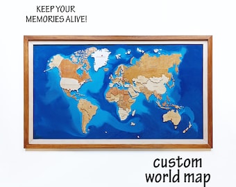 Custom Wood and Epoxy World Map: 3D Layered Wall Art