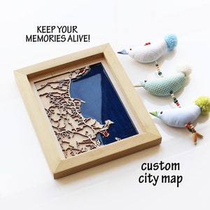 Handgefertigte Pyrgi, Chios Griechenland Holz und Epoxy City Map Kunst - Anpassbare Wohnkultur