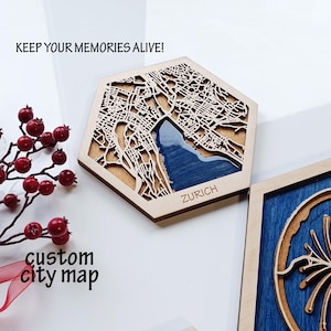Plan de la ville en bois 3D de Zurich – Art mural minimaliste