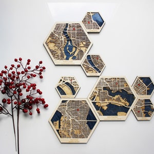 Mapa da cidade personalizado, arte de parede, decorações para casa, combinações de mapas da cidade, tapeçarias de viagem, madeira e resina epóxi