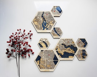 Custom City Map Wall Art Home Décorations, City Map Combines, Travel Wall Hangings, Wood and Epoxy Resin