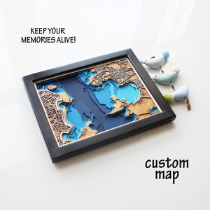 Any City Custom Bathymetric Wood City Map | Wooden Wall Map Art, Home Decor