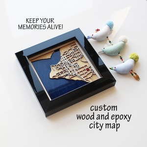 Anchorage, Alaska Mapa personalizado de la ciudad de madera / Arte de mapas de madera y resina epoxi