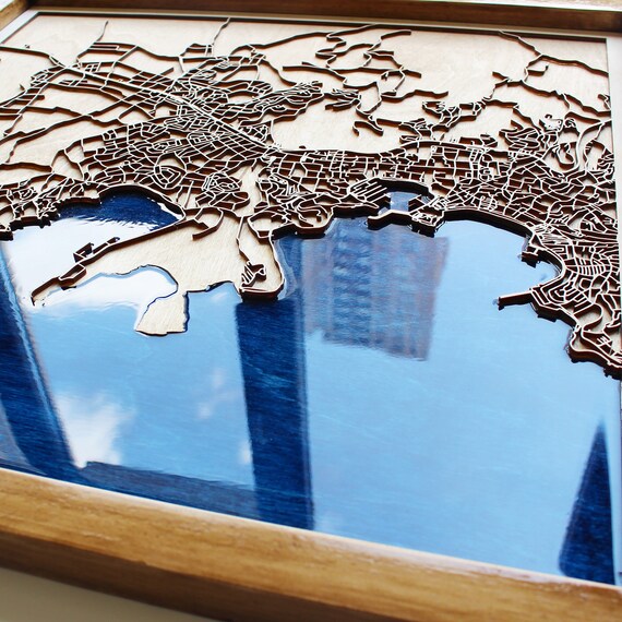 Custom Wood and Epoxy Resin City Map Art
