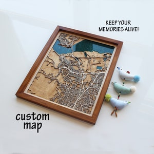 Stadtplan von Martinez, Kalifornien Wood | Kartenkunst aus Holz und Epoxidharz, Weihnachtsgeschenkkarte, Wandkunst