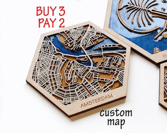 Amsterdam Netherlands Wooden City Map Wall Art, Custom Epoxy Resin Decor, Personalized Travel Gift