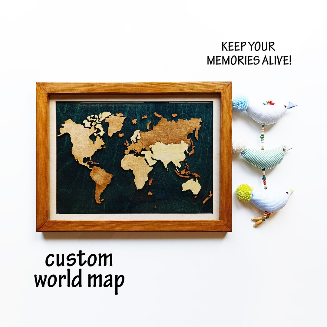 Personalized World Map Wood and Epoxy World Map Unique and Personalized Handmade Home Decor