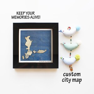 Mapa da cidade de madeira personalizada da Ilha Scrub | Arte em mapa de madeira e resina epóxi